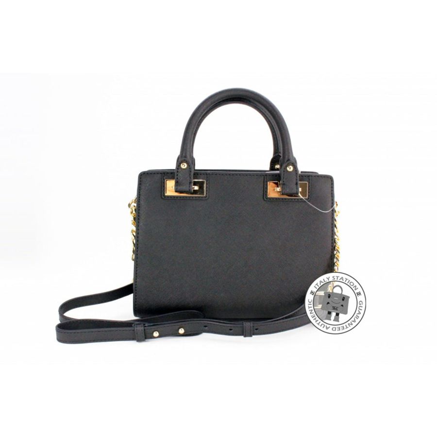 Michael Kors 30H5GQNS1L Quinn Small Saffiano Leather Satchel Black / 001 Calfskin Shoulder Bags Ghw-3
