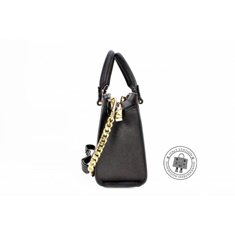 Michael Kors 30H5GQNS1L Quinn Small Saffiano Leather Satchel Black / 001 Calfskin Shoulder Bags Ghw-4