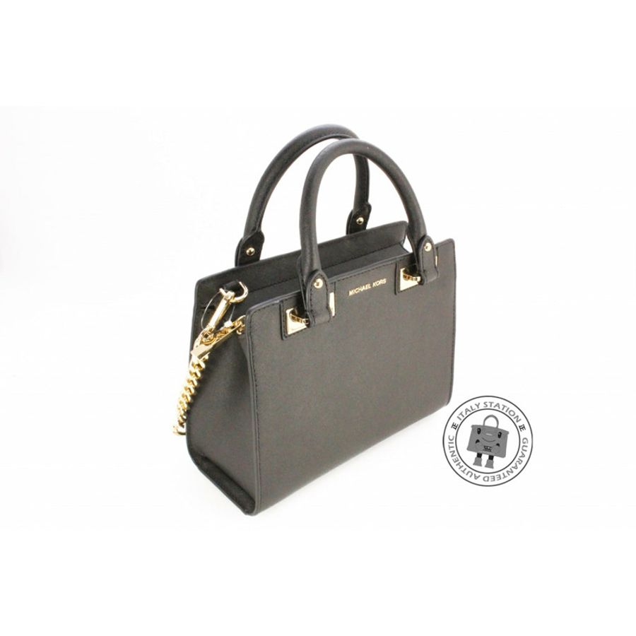 Michael Kors 30H5GQNS1L Quinn Small Saffiano Leather Satchel Black / 001 Calfskin Shoulder Bags Ghw-6