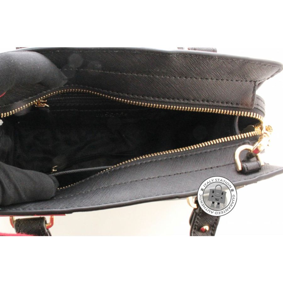 Michael Kors 30H5GQNS1L Quinn Small Saffiano Leather Satchel Black / 001 Calfskin Shoulder Bags Ghw-8