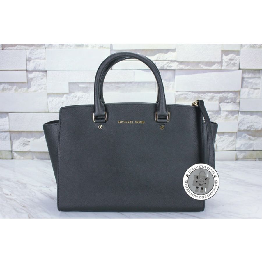 Michael Kors 30S3GLMS7L Selma LG TZ Satchel Black / 001 Calfskin Tote Bag Ghw-0