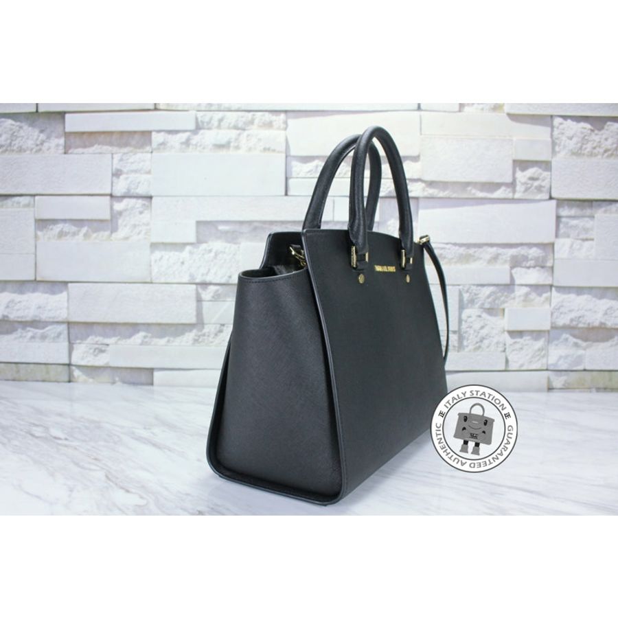 Michael Kors 30S3GLMS7L Selma LG TZ Satchel Black / 001 Calfskin Tote Bag Ghw-1