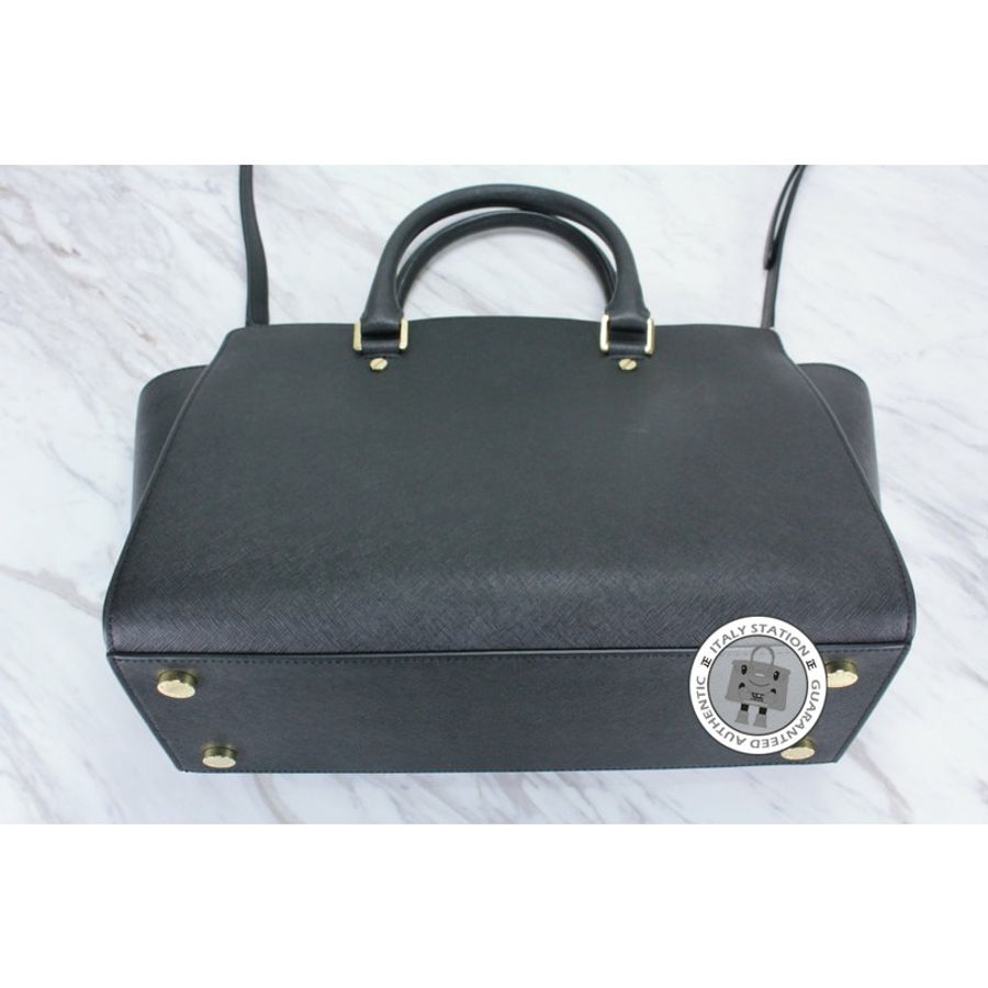 Michael Kors 30S3GLMS7L Selma LG TZ Satchel Black / 001 Calfskin Tote Bag Ghw-2