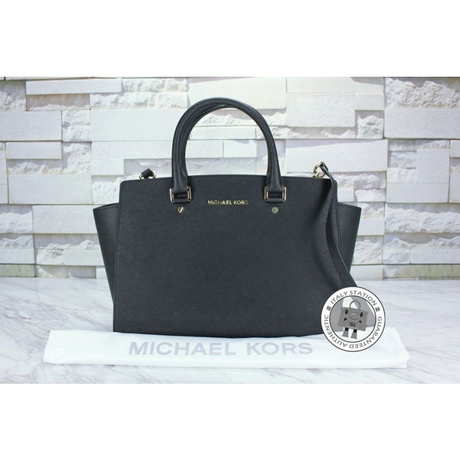 Michael Kors 30S3GLMS7L Selma LG TZ Satchel Black / 001 Calfskin Tote Bag Ghw-3