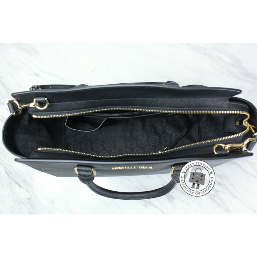 Michael Kors 30S3GLMS7L Selma LG TZ Satchel Black / 001 Calfskin Tote Bag Ghw-4