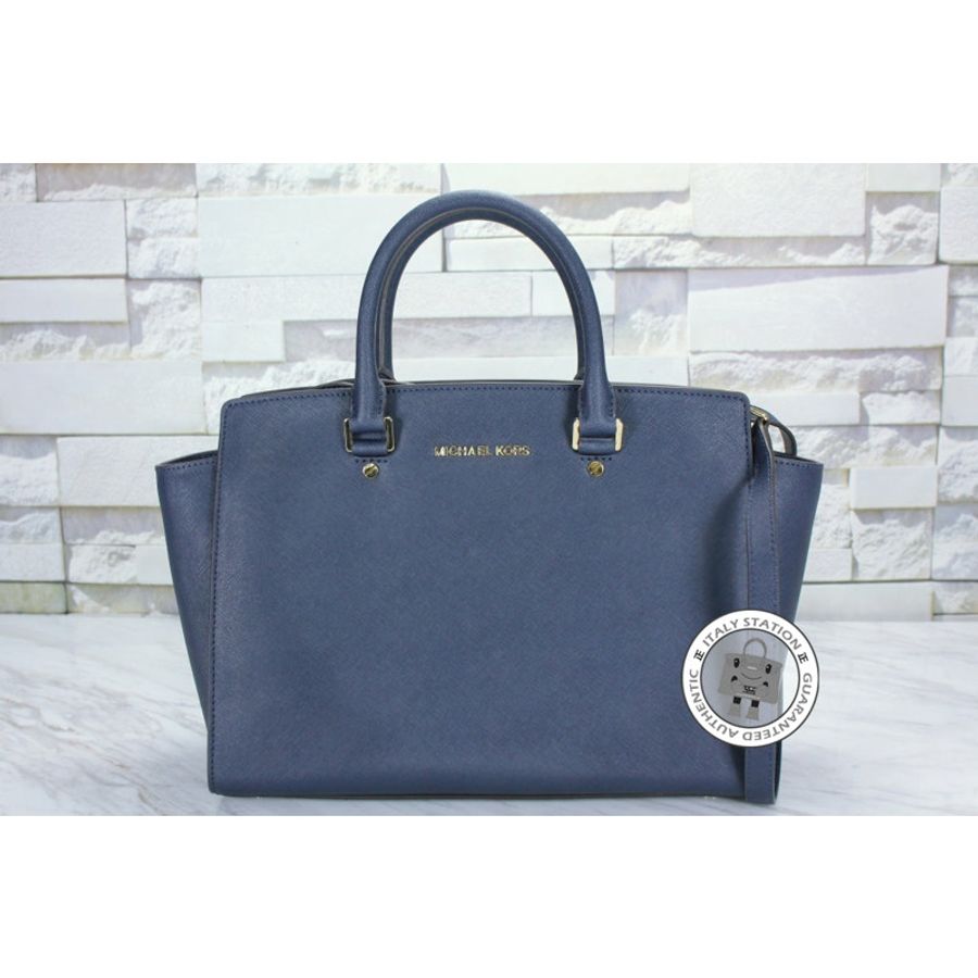 Michael Kors 30S3GLMS7L Selma LG TZ Satchel Navy / 406 Calfskin Tote Bag Ghw-0