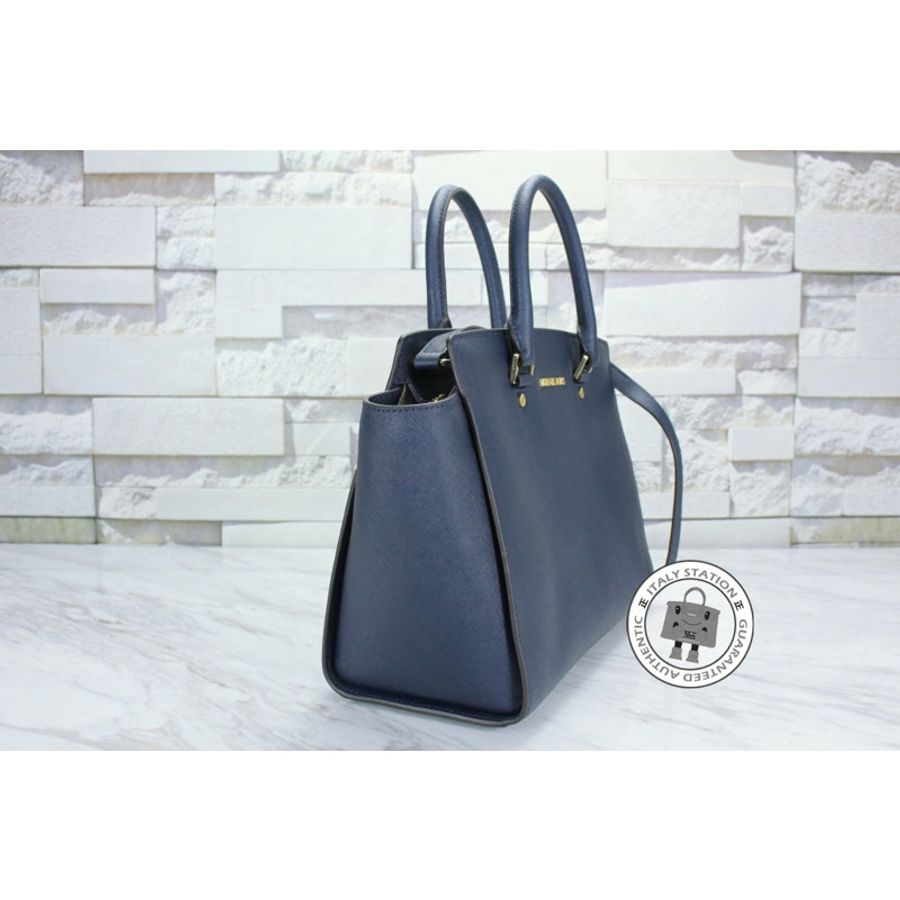 Michael Kors 30S3GLMS7L Selma LG TZ Satchel Navy / 406 Calfskin Tote Bag Ghw-1