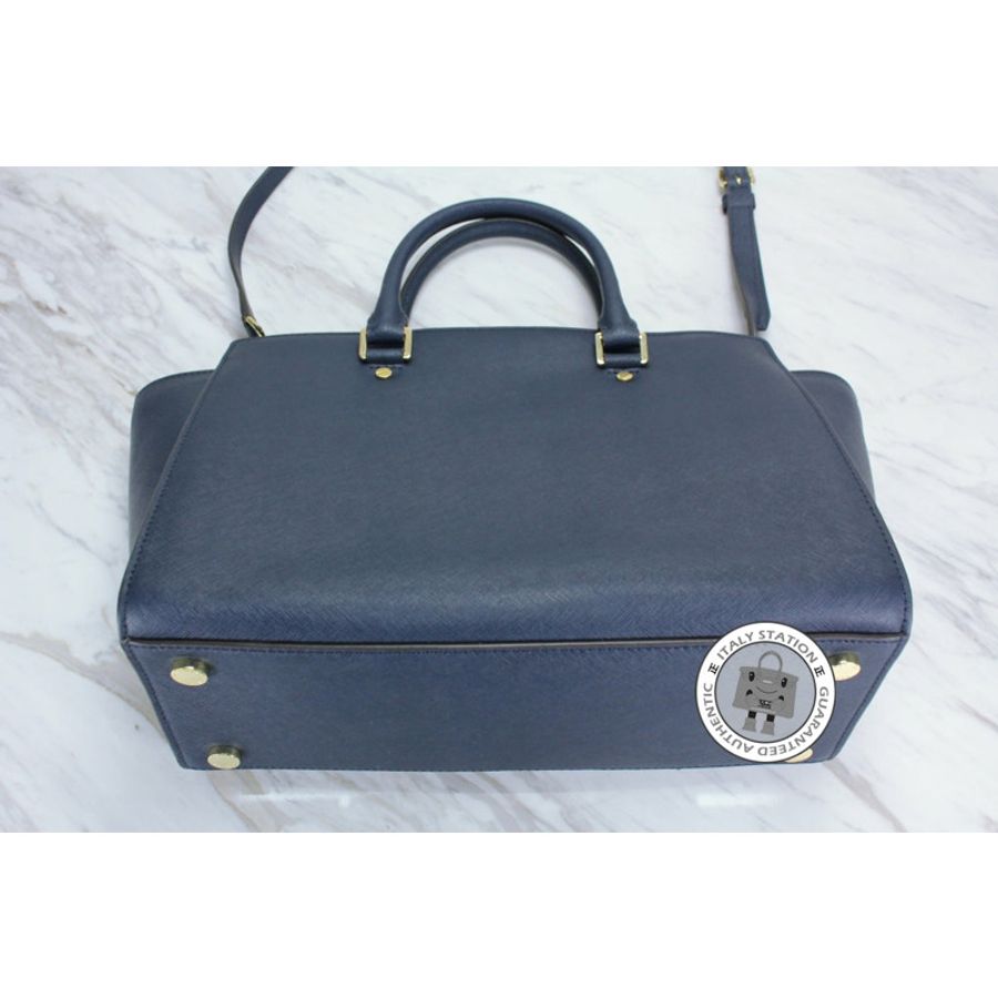 Michael Kors 30S3GLMS7L Selma LG TZ Satchel Navy / 406 Calfskin Tote Bag Ghw-2