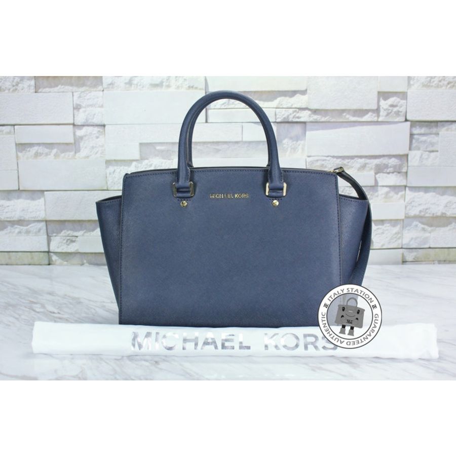 Michael Kors 30S3GLMS7L Selma LG TZ Satchel Navy / 406 Calfskin Tote Bag Ghw-3
