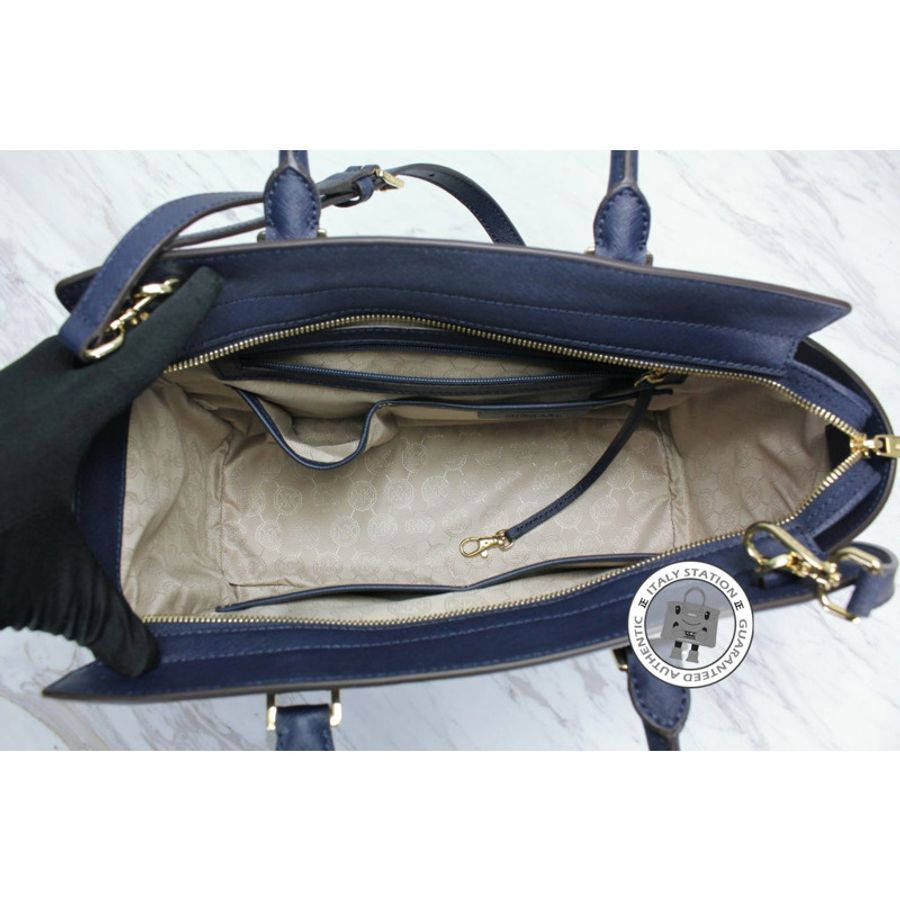 Michael Kors 30S3GLMS7L Selma LG TZ Satchel Navy / 406 Calfskin Tote Bag Ghw-4