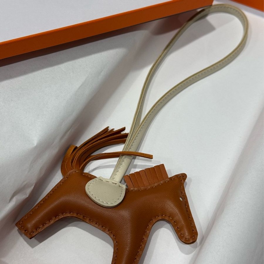 Hermes Rodeo PM 愛馬仕小馬吊飾 金棕拼白色 全新-2