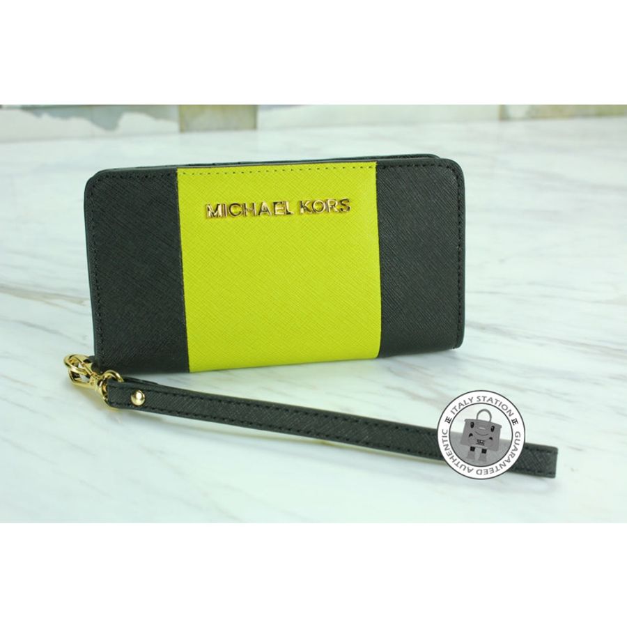 Michael Kors 32F4GJTZ1T JS Trvl Cntr Stripe Blk+apple Calfskin Long Wallet Ghw-0