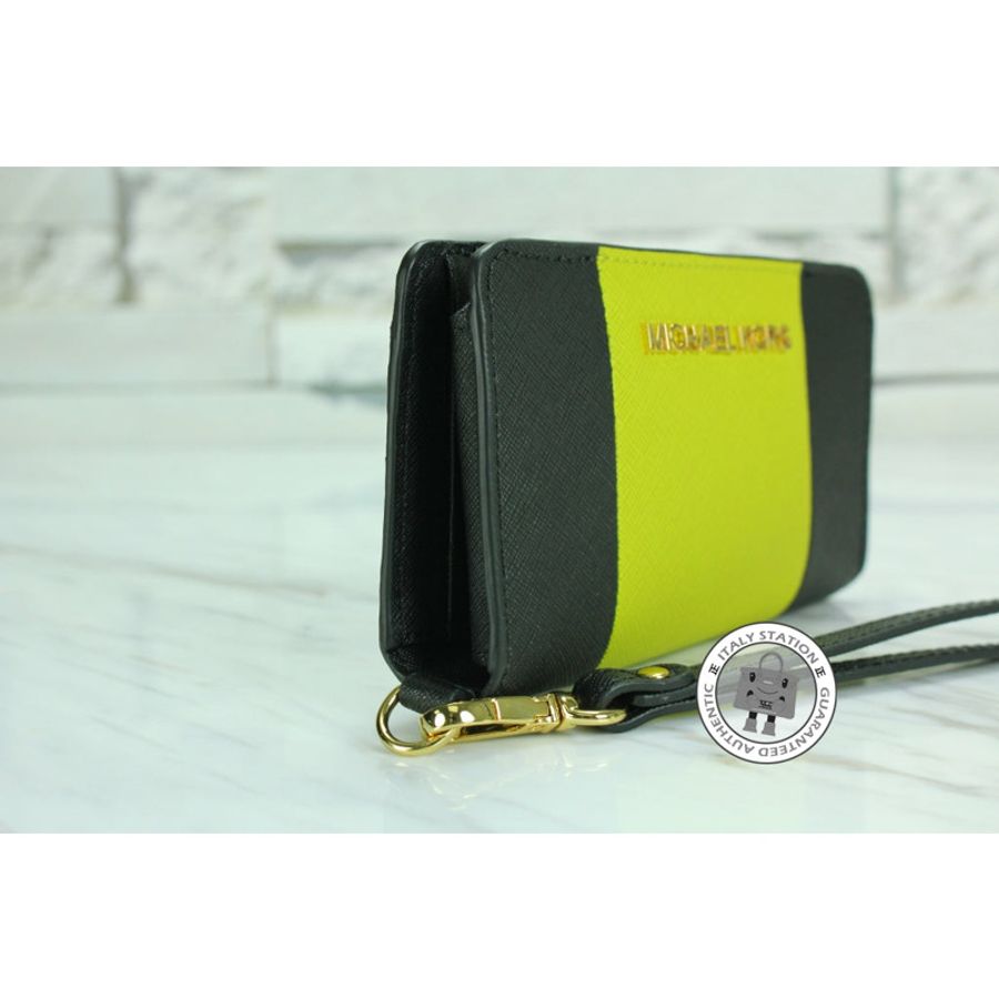Michael Kors 32F4GJTZ1T JS Trvl Cntr Stripe Blk+apple Calfskin Long Wallet Ghw-1