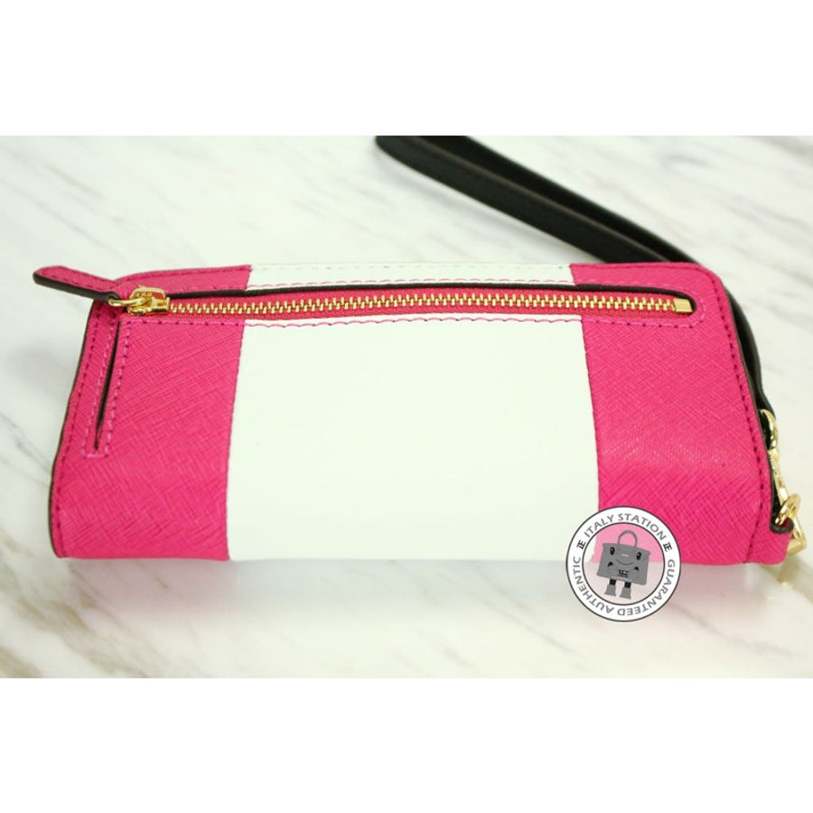 Michael Kors 32T4GJTZ1L JS Trvl Cntr Stripe Rasp+wht+blk Calfskin Short Wallet Ghw-2