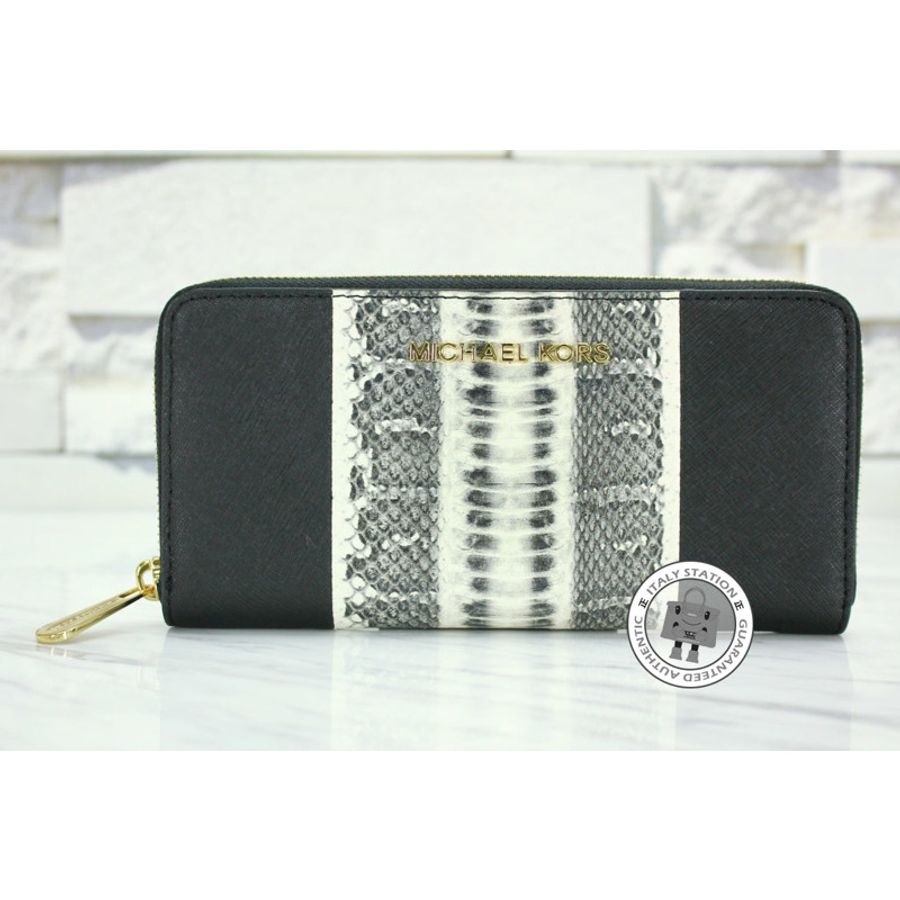 Michael Kors 32T4GJTZ3E JS Trvl Cntr Stripe Snake+blk Calfskin Long Wallet Ghw-0