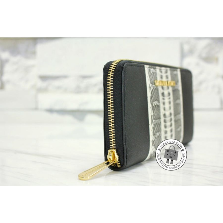 Michael Kors 32T4GJTZ3E JS Trvl Cntr Stripe Snake+blk Calfskin Long Wallet Ghw-1