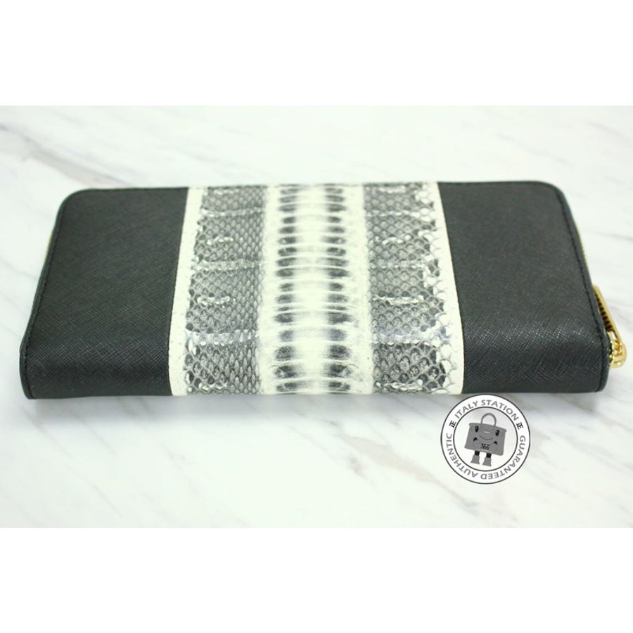 Michael Kors 32T4GJTZ3E JS Trvl Cntr Stripe Snake+blk Calfskin Long Wallet Ghw-2