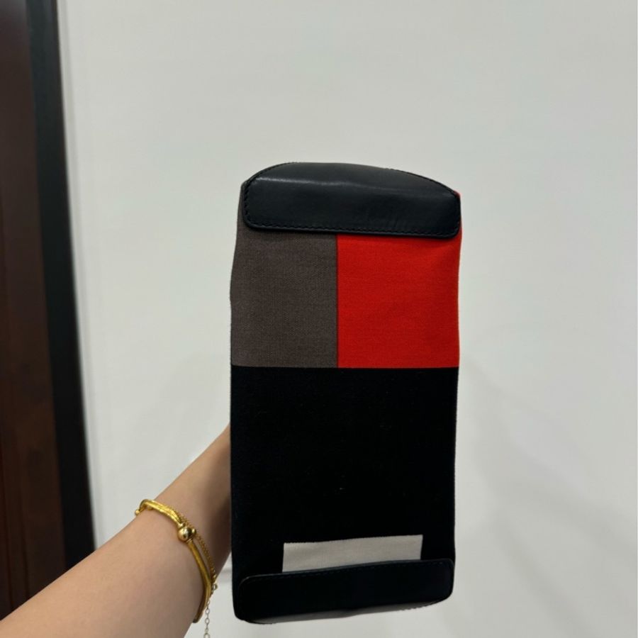 Bally 紅 牛皮 拼接帆布 麻將包 腋下包 肩背包 手提包 側背包-5