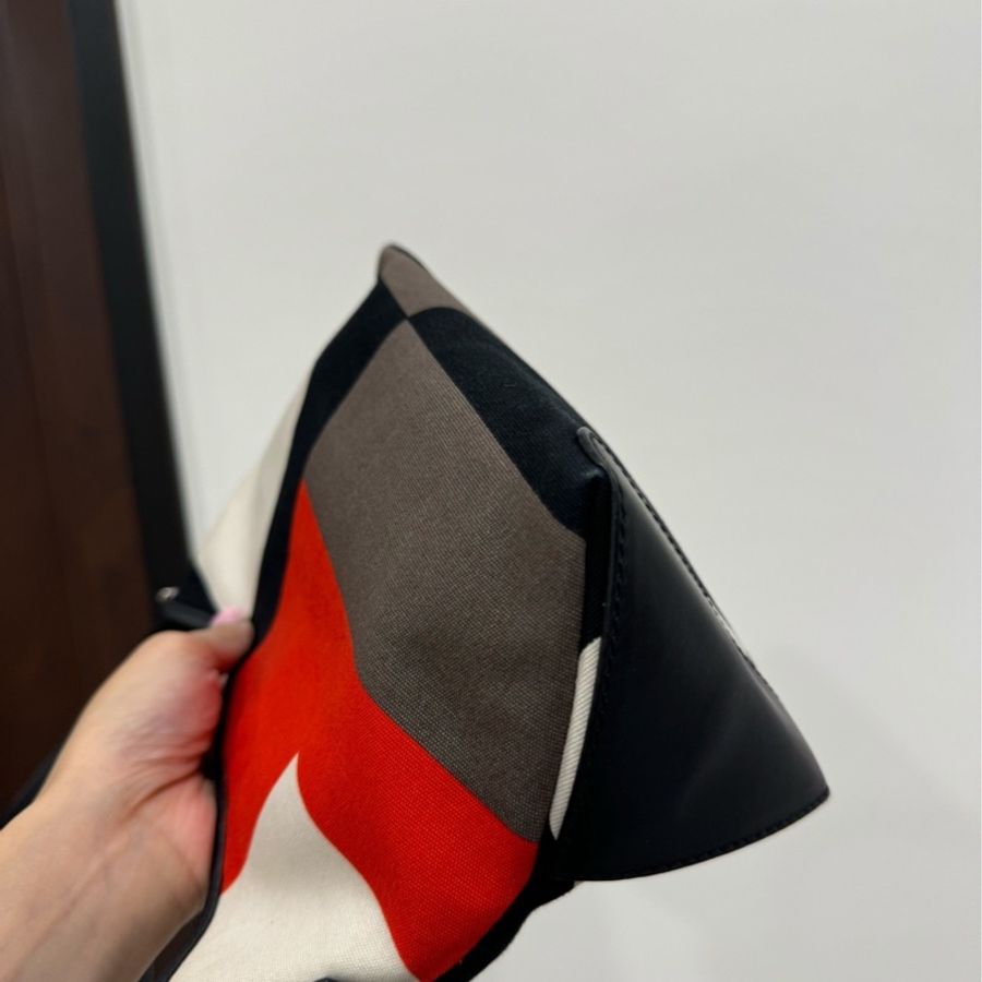 Bally 紅 牛皮 拼接帆布 麻將包 腋下包 肩背包 手提包 側背包-6
