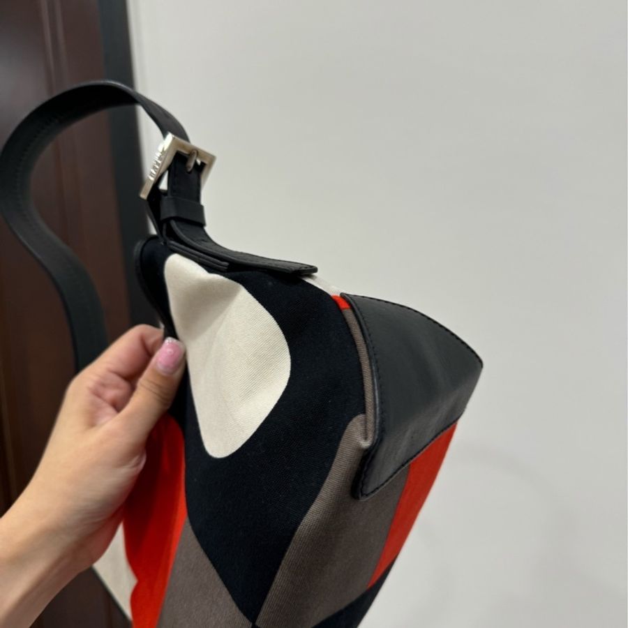 Bally 紅 牛皮 拼接帆布 麻將包 腋下包 肩背包 手提包 側背包-7