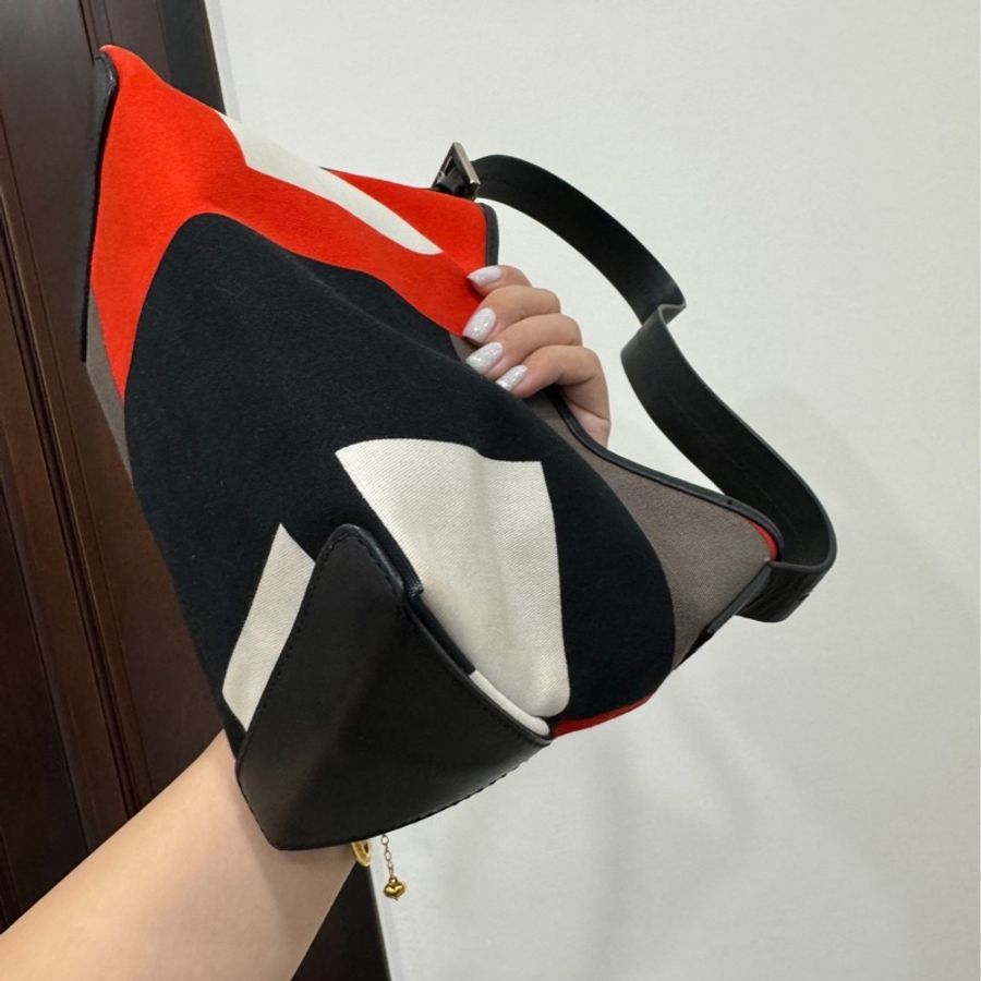 Bally 紅 牛皮 拼接帆布 麻將包 腋下包 肩背包 手提包 側背包-9