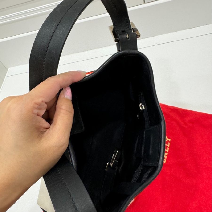 Bally 紅 牛皮 拼接帆布 麻將包 腋下包 肩背包 手提包 側背包-11