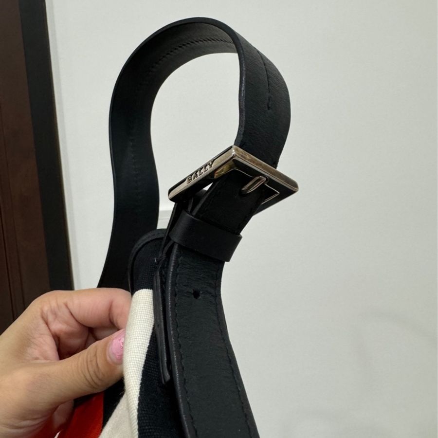 Bally 紅 牛皮 拼接帆布 麻將包 腋下包 肩背包 手提包 側背包-12