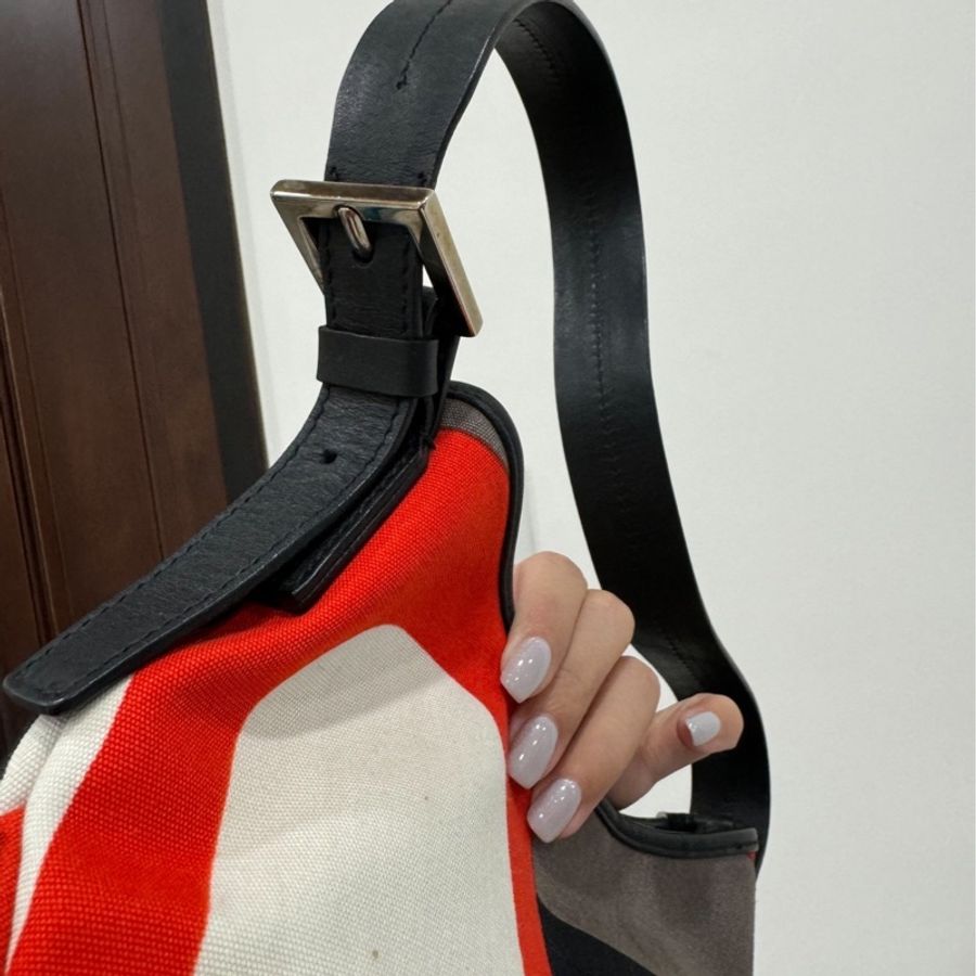 Bally 紅 牛皮 拼接帆布 麻將包 腋下包 肩背包 手提包 側背包-13