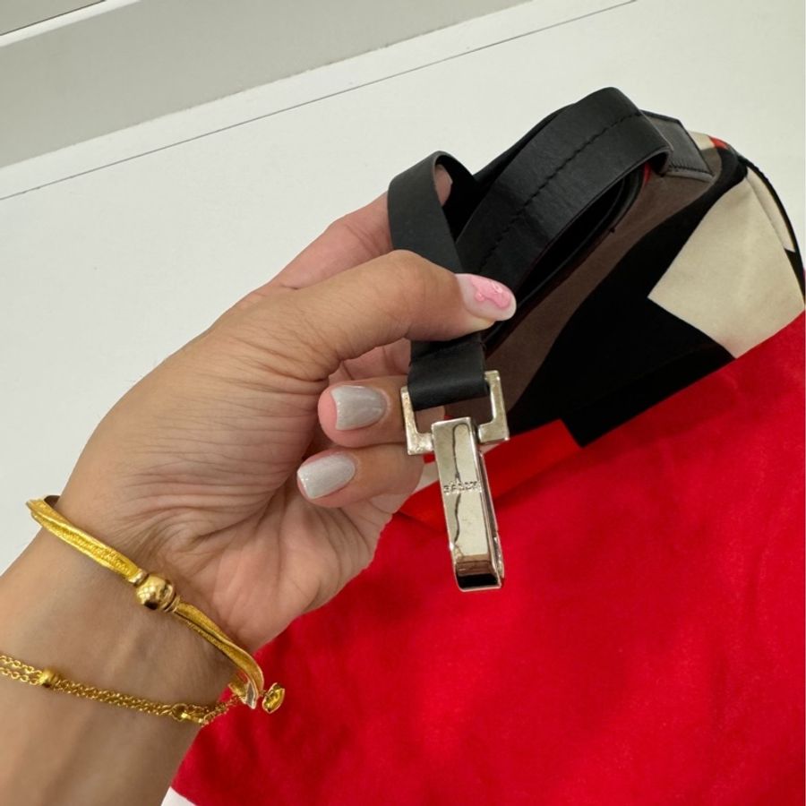 Bally 紅 牛皮 拼接帆布 麻將包 腋下包 肩背包 手提包 側背包-14