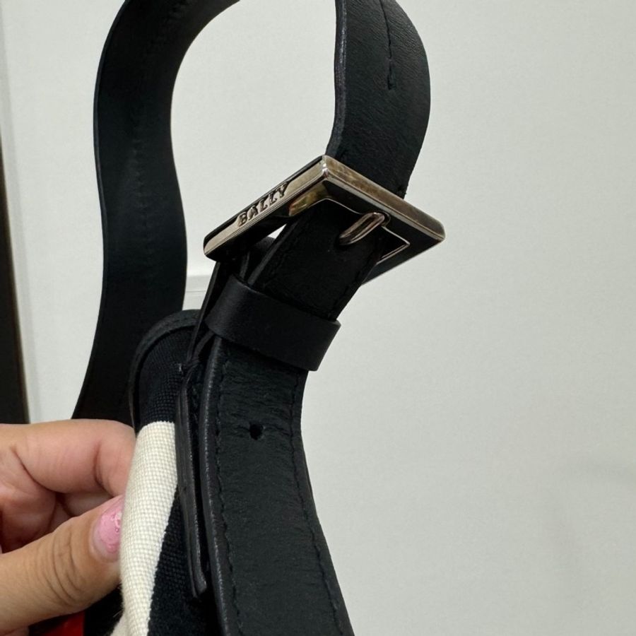 Bally 紅 牛皮 拼接帆布 麻將包 腋下包 肩背包 手提包 側背包-17