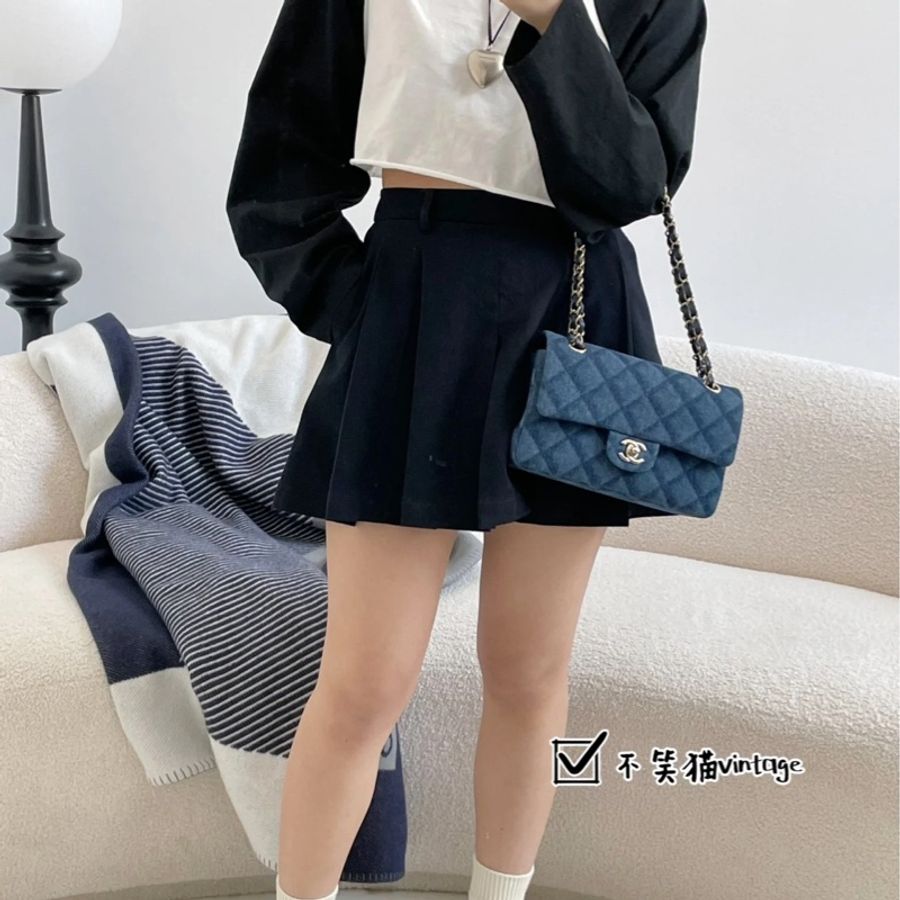 CHANEL 香奈兒 cf20 cf mini 印花菱格紋 深牛仔 淡金 丹寧 斜背包 肩背包 鏈條包 帶鏈包 側背包-5