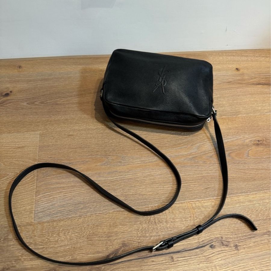 YSL Saint Laurent 聖羅蘭 LOU系列 黑 品牌LOGO 牛皮拉鍊 斜背包 相機包 肩背包 側背包-4