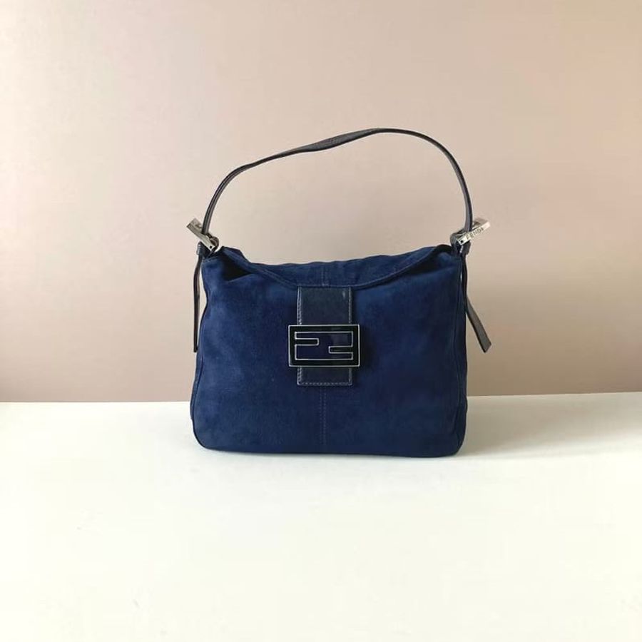 【LA LUNE】中古二手Fendi藍黑色大法棍老花腋下側背揹單肩包手袋 Vintage-4