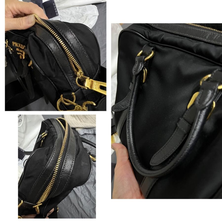 prada黑色兩用帆布真皮肩背手提包相機包-1