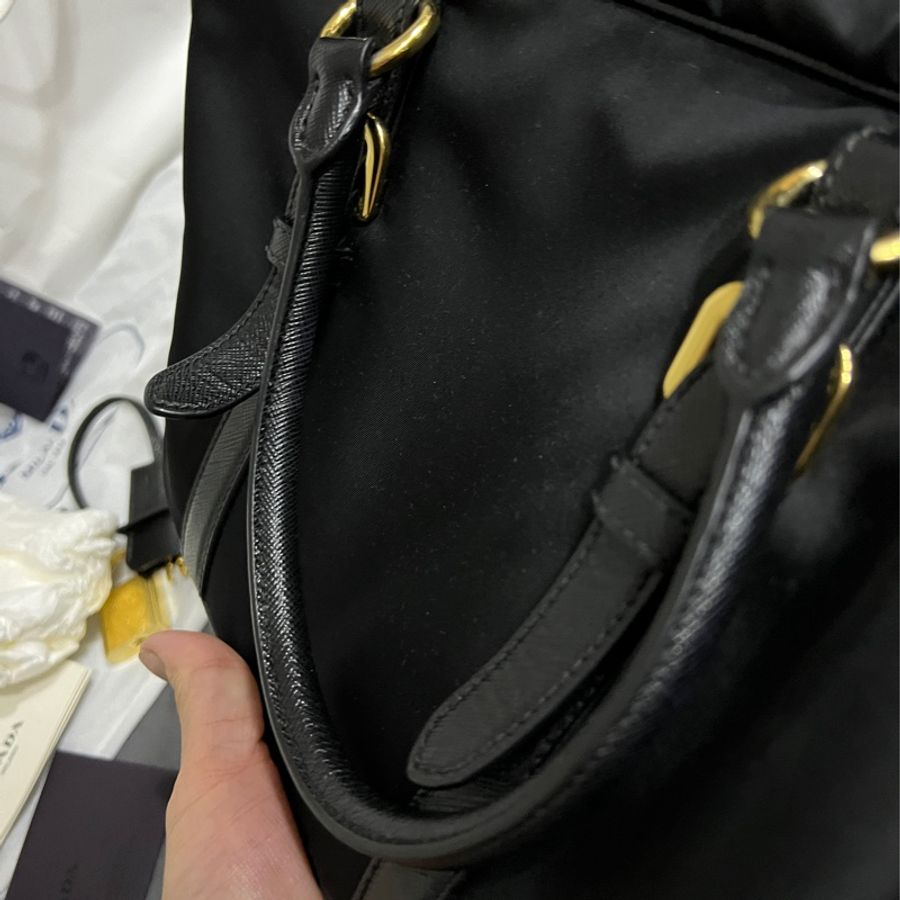 prada黑色兩用帆布真皮肩背手提包相機包-6