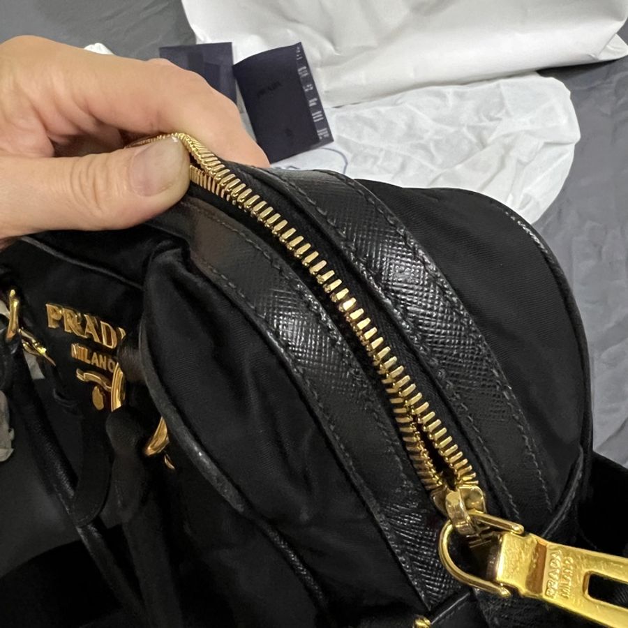 prada黑色兩用帆布真皮肩背手提包相機包-7