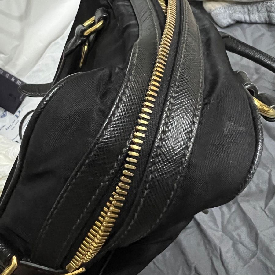 prada黑色兩用帆布真皮肩背手提包相機包-8
