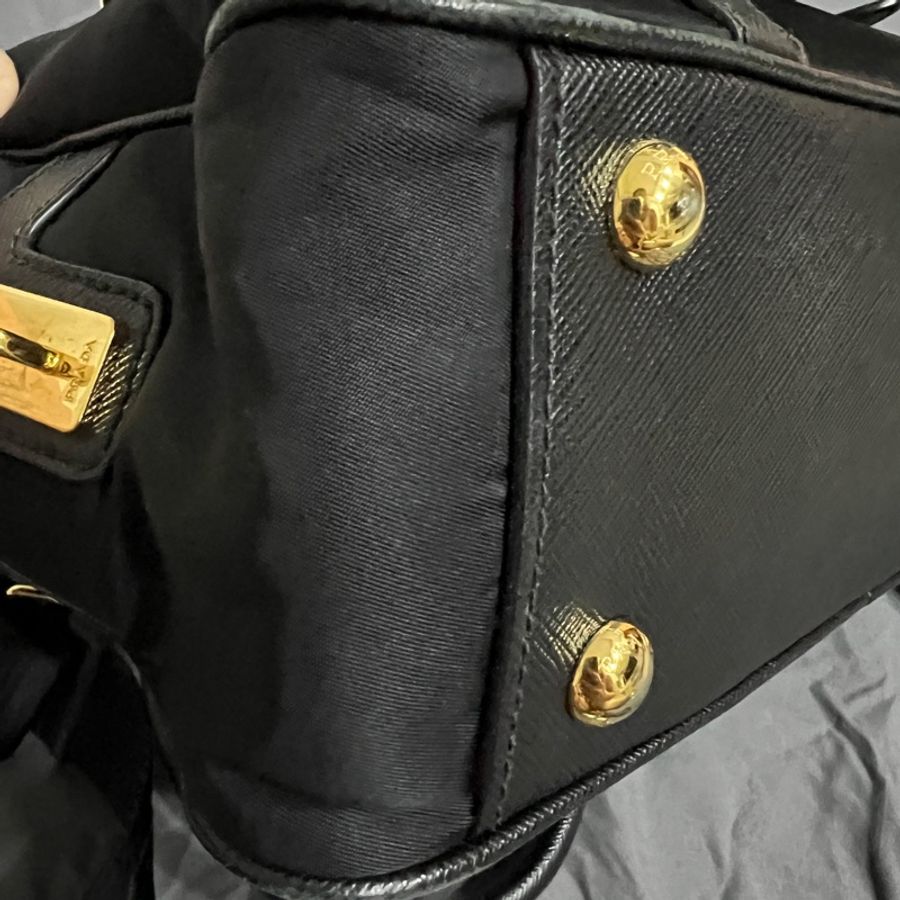 prada黑色兩用帆布真皮肩背手提包相機包-9