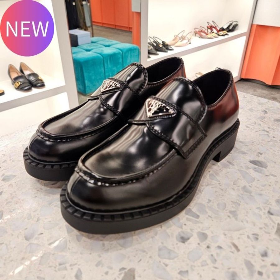 Prada 2DE127 男款 Chocolate 拋光皮革無帶便鞋 黑色 UK7.5/8/8.5/9/9.5/10/11《當季專櫃正售★全新商品 》-0
