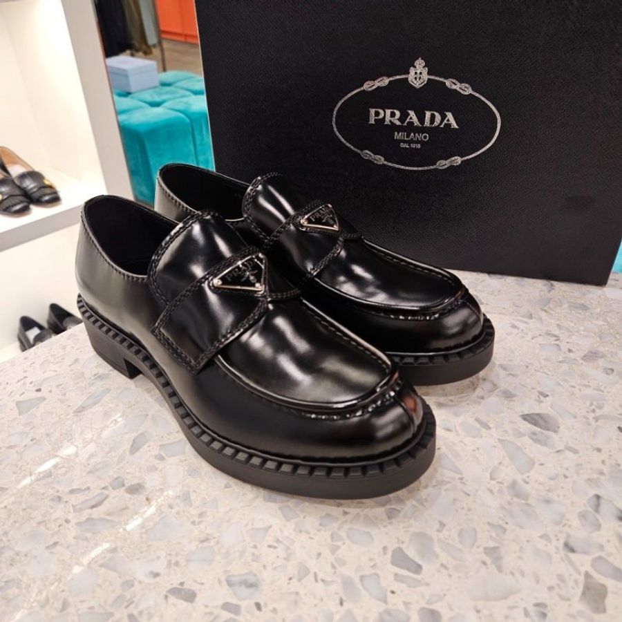 Prada 2DE127 男款 Chocolate 拋光皮革無帶便鞋 黑色 UK7.5/8/8.5/9/9.5/10/11《當季專櫃正售★全新商品 》-7