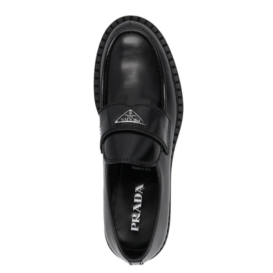 Prada 2DE127 男款 Chocolate 拋光皮革無帶便鞋 黑色 UK7.5/8/8.5/9/9.5/10/11《當季專櫃正售★全新商品 》-14
