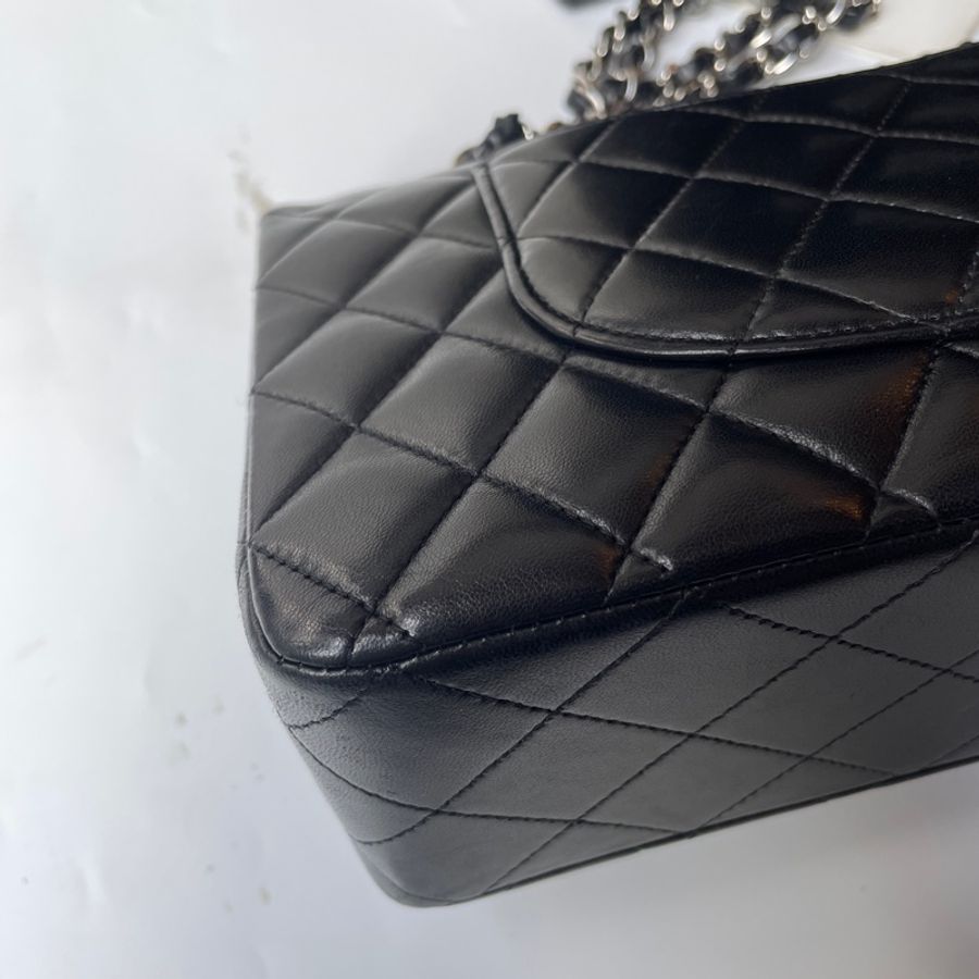 Chanel CF25cm黑銀羊皮-24
