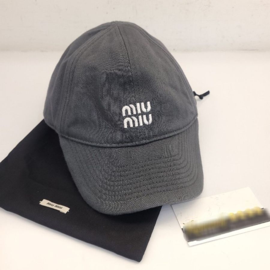 miu miu 抽繩造型棒球帽 老帽 灰L-0