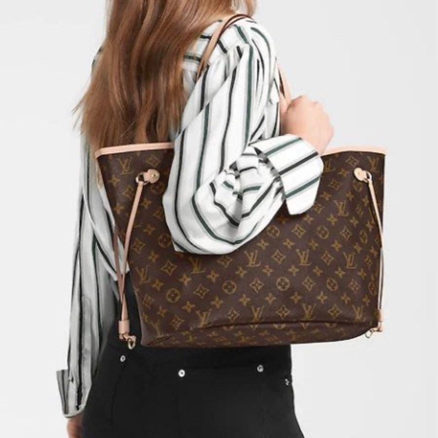 🤎✈️LV M41177 (新型號M46987) NEVERFULL MM 老花內櫻桃紅色 中款 購物包(附小包)*9成新* 售54800❤️ 尺寸 (公分 31 x 28 x 14 CM #防塵袋 正常使用痕跡高標準繞道-0