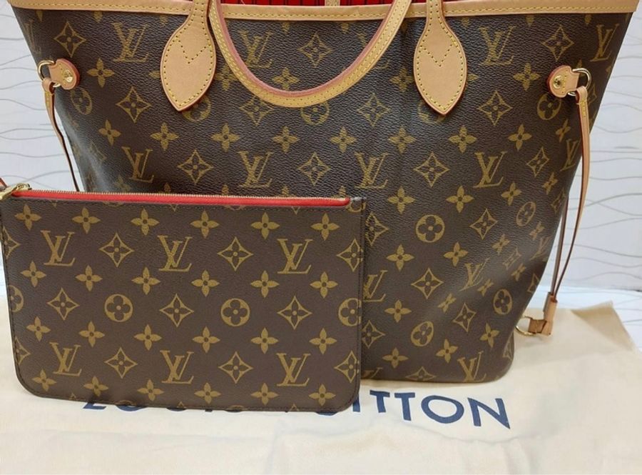 🤎✈️LV M41177 (新型號M46987) NEVERFULL MM 老花內櫻桃紅色 中款 購物包(附小包)*9成新* 售54800❤️ 尺寸 (公分 31 x 28 x 14 CM #防塵袋 正常使用痕跡高標準繞道-2