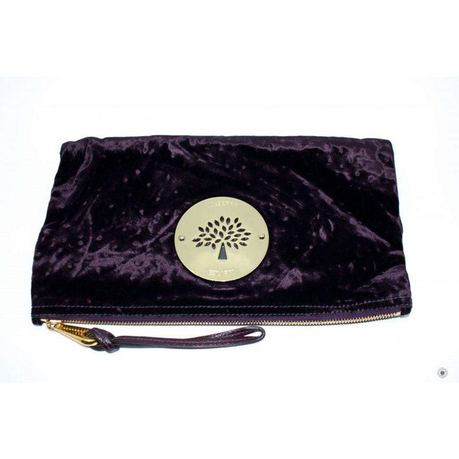 Mulberry HH7804/225 Daria Velvet Clutch With Ostrich Print  Grape / K165 Clutch Ghw-0