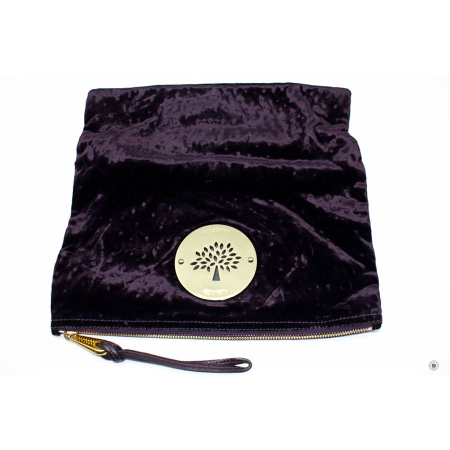 Mulberry HH7804/225 Daria Velvet Clutch With Ostrich Print  Grape / K165 Clutch Ghw-2