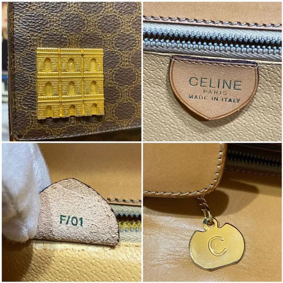 【LA LUNE】極稀有中古二手Celine凱旋門老花小號手提袋迷你凱莉包 Vintage-6