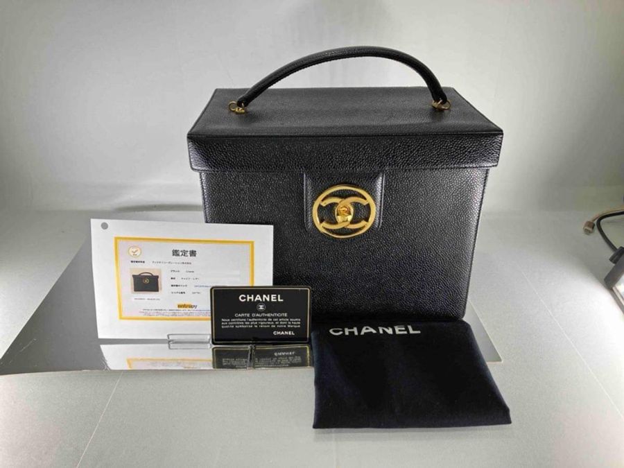 Chanel Vintage 女神荔枝牛皮化妝箱 標卡齊-0