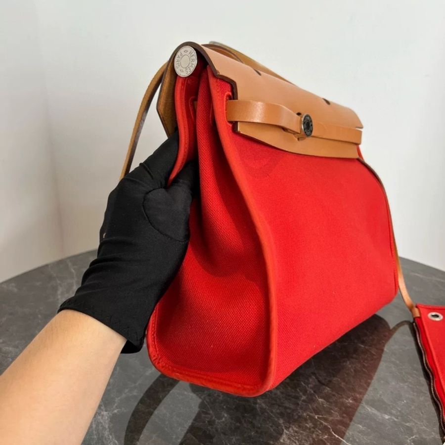 Hermes Herbag 31 帆布拼牛皮單肩斜挎手提包👜98新全配🔥含鑰匙鎖🔥-4